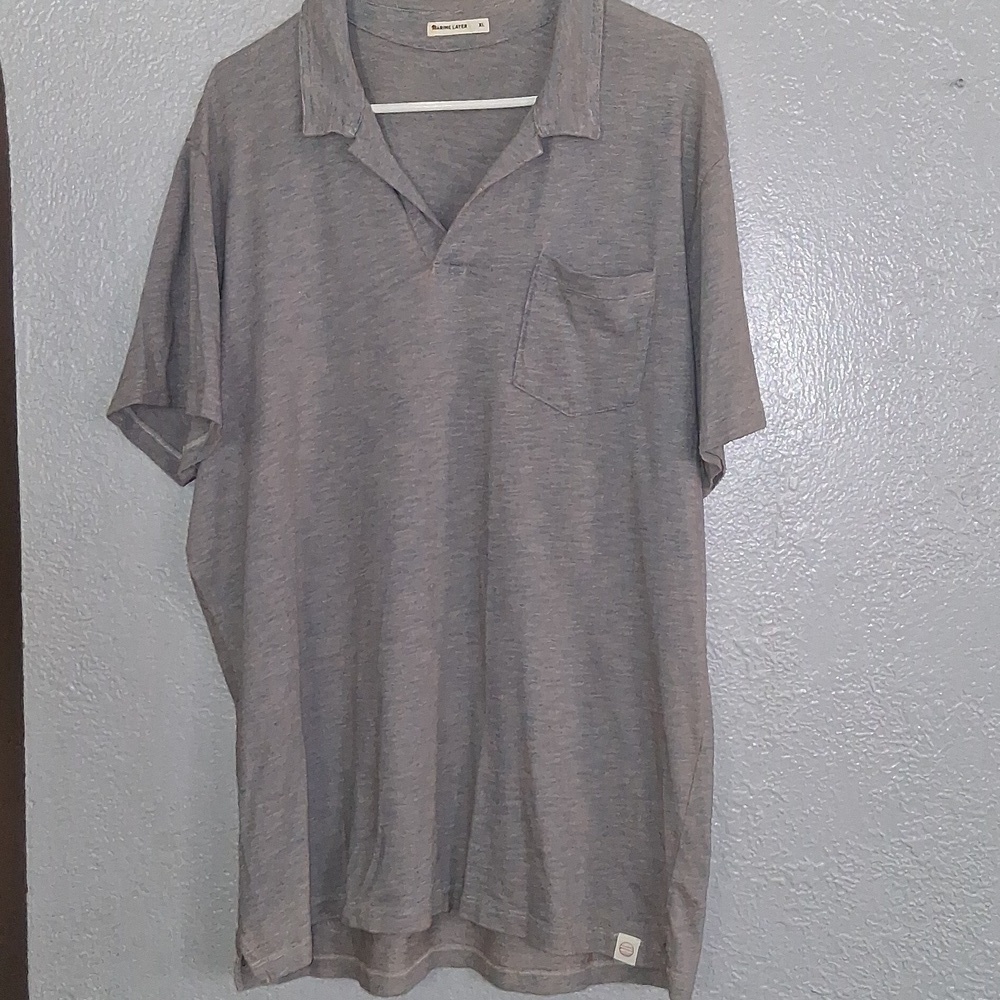 Marine Layer Space Dye Split Neck Short Sleeve Polo Shirt - size XL